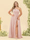 A-Line/Princess One-Shoulder Long Bridesmaid Plus Size Dresses with Split Side