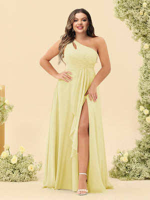 A-Line/Princess One-Shoulder Long Bridesmaid Plus Size Dresses with Split Side