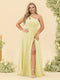 A-Line/Princess One-Shoulder Long Bridesmaid Plus Size Dresses with Split Side