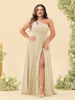 A-Line/Princess One-Shoulder Long Bridesmaid Plus Size Dresses with Split Side