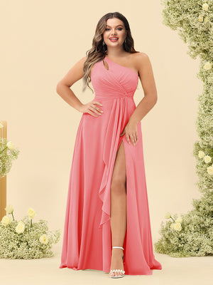 A-Line/Princess One-Shoulder Long Bridesmaid Plus Size Dresses with Split Side