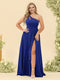 A-Line/Princess One-Shoulder Long Bridesmaid Plus Size Dresses with Split Side