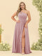 A-Line/Princess One-Shoulder Long Bridesmaid Plus Size Dresses with Split Side