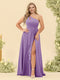 A-Line/Princess One-Shoulder Long Bridesmaid Plus Size Dresses with Split Side