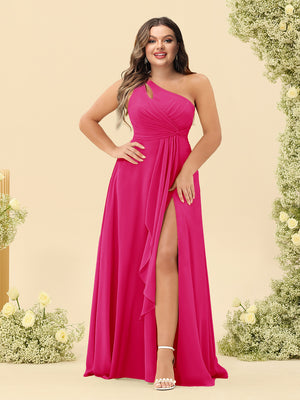 A-Line/Princess One-Shoulder Long Bridesmaid Plus Size Dresses with Split Side