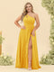 A-Line/Princess One-Shoulder Long Bridesmaid Plus Size Dresses with Split Side