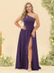 A-Line/Princess One-Shoulder Long Bridesmaid Plus Size Dresses with Split Side
