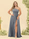 A-Line/Princess One-Shoulder Long Bridesmaid Plus Size Dresses with Split Side