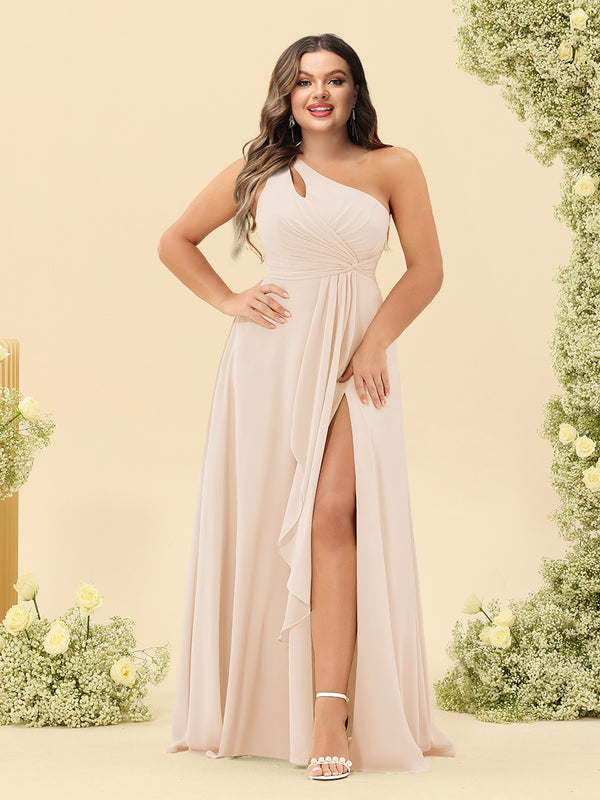 A-Line/Princess One-Shoulder Long Bridesmaid Plus Size Dresses with Split Side