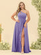 A-Line/Princess One-Shoulder Long Bridesmaid Plus Size Dresses with Split Side