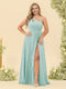 A-Line/Princess One-Shoulder Long Bridesmaid Plus Size Dresses with Split Side