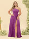 A-Line/Princess One-Shoulder Long Bridesmaid Plus Size Dresses with Split Side