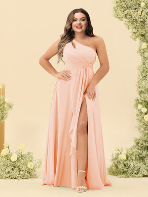 A-Line/Princess One-Shoulder Long Bridesmaid Plus Size Dresses with Split Side
