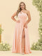 A-Line/Princess One-Shoulder Long Bridesmaid Plus Size Dresses with Split Side