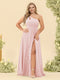 A-Line/Princess One-Shoulder Long Bridesmaid Plus Size Dresses with Split Side