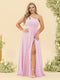 A-Line/Princess One-Shoulder Long Bridesmaid Plus Size Dresses with Split Side