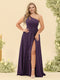 A-Line/Princess One-Shoulder Long Bridesmaid Plus Size Dresses with Split Side