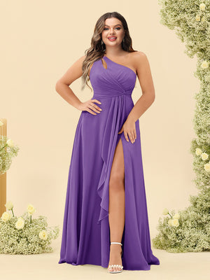 A-Line/Princess One-Shoulder Long Bridesmaid Plus Size Dresses with Split Side
