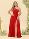 A-Line/Princess One-Shoulder Long Bridesmaid Plus Size Dresses with Split Side