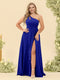 A-Line/Princess One-Shoulder Long Bridesmaid Plus Size Dresses with Split Side