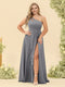 A-Line/Princess One-Shoulder Long Bridesmaid Plus Size Dresses with Split Side