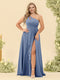 A-Line/Princess One-Shoulder Long Bridesmaid Plus Size Dresses with Split Side