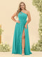 A-Line/Princess One-Shoulder Long Bridesmaid Plus Size Dresses with Split Side