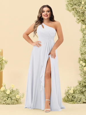 A-Line/Princess One-Shoulder Long Bridesmaid Plus Size Dresses with Split Side