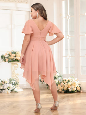 A-Line/Princess V-Neck Short Plus Size Wedding Party Dresses with Ruffles