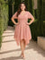 A-Line/Princess V-Neck Short Sleeves Asymmetrical Plus Size Bridesmaid Dresses with Ruffles