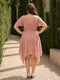 A-Line/Princess V-Neck Short Sleeves Asymmetrical Plus Size Bridesmaid Dresses with Ruffles