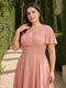 A-Line/Princess V-Neck Short Sleeves Asymmetrical Plus Size Bridesmaid Dresses with Ruffles