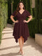 A-Line/Princess V-Neck Short Sleeves Asymmetrical Plus Size Bridesmaid Dresses with Ruffles