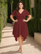 A-Line/Princess V-Neck Short Sleeves Asymmetrical Plus Size Bridesmaid Dresses with Ruffles