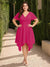 A-Line/Princess V-Neck Short Sleeves Asymmetrical Plus Size Bridesmaid Dresses with Ruffles