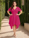 A-Line/Princess V-Neck Short Sleeves Asymmetrical Plus Size Bridesmaid Dresses with Ruffles