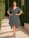 A-Line/Princess V-Neck Short Sleeves Asymmetrical Plus Size Bridesmaid Dresses with Ruffles