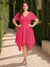 A-Line/Princess V-Neck Short Sleeves Asymmetrical Plus Size Bridesmaid Dresses with Ruffles