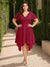 A-Line/Princess V-Neck Short Sleeves Asymmetrical Plus Size Bridesmaid Dresses with Ruffles