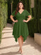 A-Line/Princess V-Neck Short Sleeves Asymmetrical Plus Size Bridesmaid Dresses with Ruffles