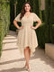 A-Line/Princess V-Neck Short Sleeves Asymmetrical Plus Size Bridesmaid Dresses with Ruffles