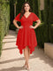 A-Line/Princess V-Neck Short Sleeves Asymmetrical Plus Size Bridesmaid Dresses with Ruffles