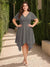 A-Line/Princess V-Neck Short Sleeves Asymmetrical Plus Size Bridesmaid Dresses with Ruffles