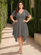 A-Line/Princess V-Neck Short Sleeves Asymmetrical Plus Size Bridesmaid Dresses with Ruffles