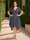 A-Line/Princess V-Neck Short Sleeves Asymmetrical Plus Size Bridesmaid Dresses with Ruffles