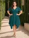 A-Line/Princess V-Neck Short Sleeves Asymmetrical Plus Size Bridesmaid Dresses with Ruffles