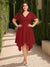 A-Line/Princess V-Neck Short Sleeves Asymmetrical Plus Size Bridesmaid Dresses with Ruffles