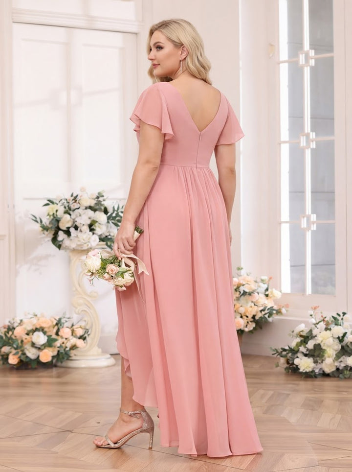 A-Line/Princess V-Neck Long Plus Size Wedding Party Dresses with Ruffles