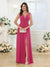 A-Line/Princess V-Neck Long Wedding Party Dresses with Split Side & Pockets