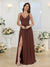 A-Line/Princess Spaghetti Straps Long Wedding Party Dresses with Split Side